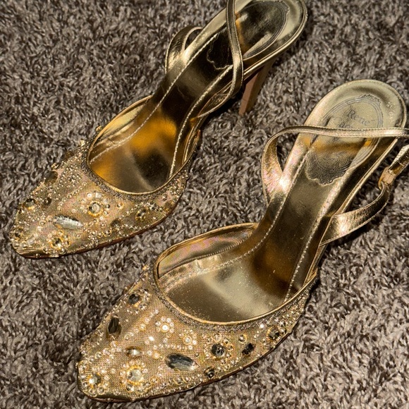 Rene Caovilla Gold Embellished Heels